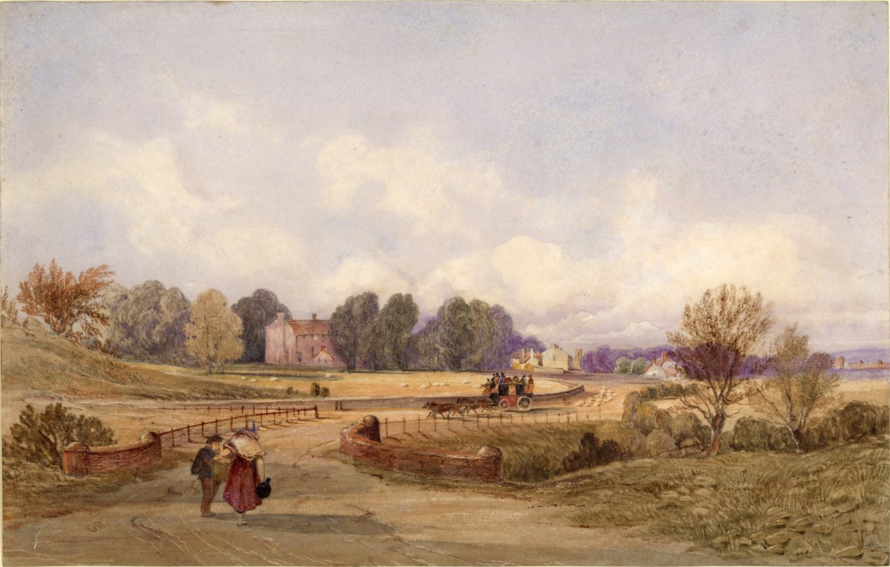 The Stage Coach Road (Northumberland) (kroppsfärg, penna och wc på papper) av George Richardson