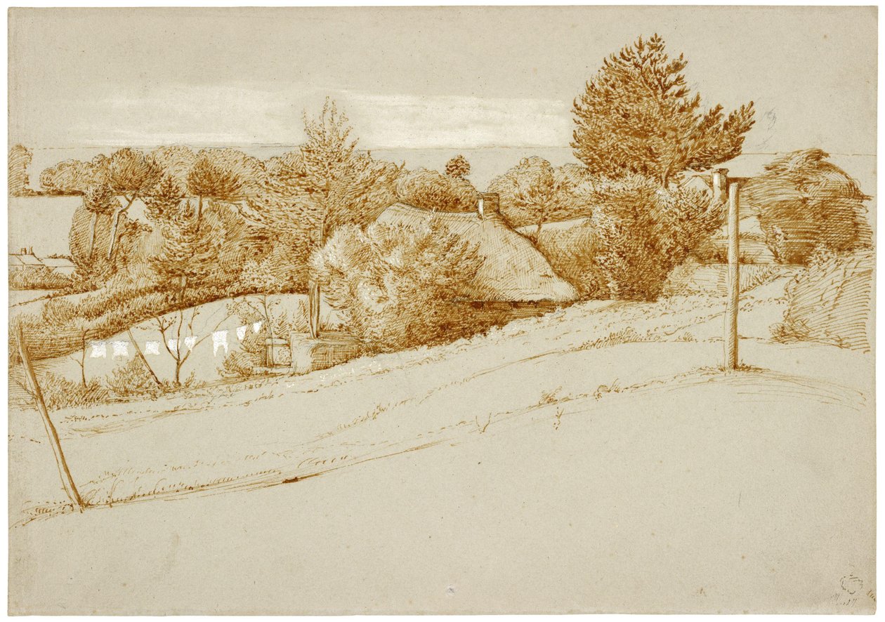 A Wooded Landscape with a Cottage av George Richmond
