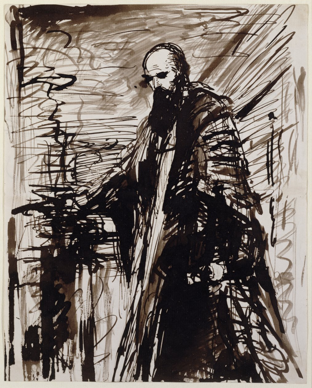 En studie för ett fullängdsporträtt av Robert Gascoyne-Cecil (penna och stubbe med brunt bläck tvätt på papper) av George Richmond