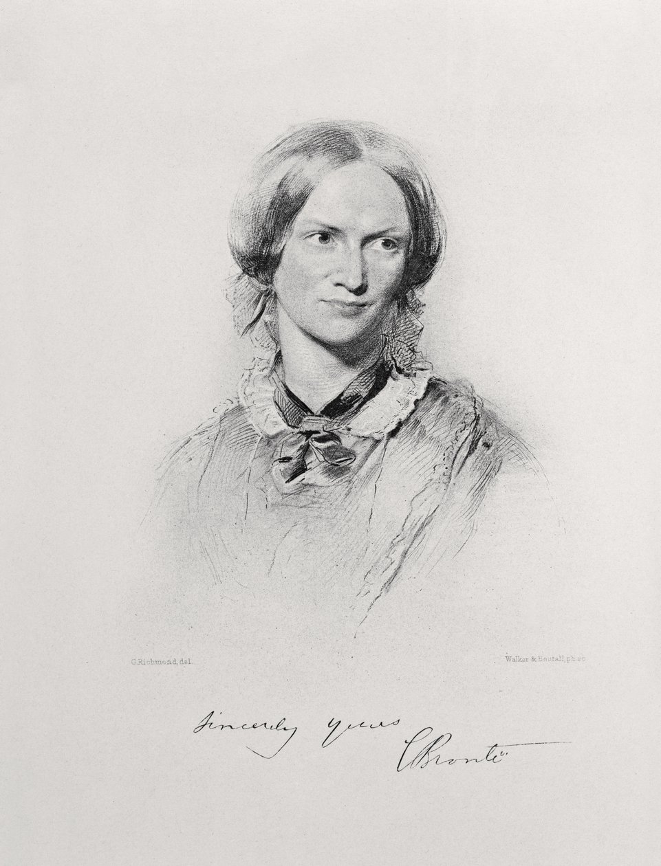 Porträtt av Charlotte Bronte, graverat av Walker och Boutall av George Richmond