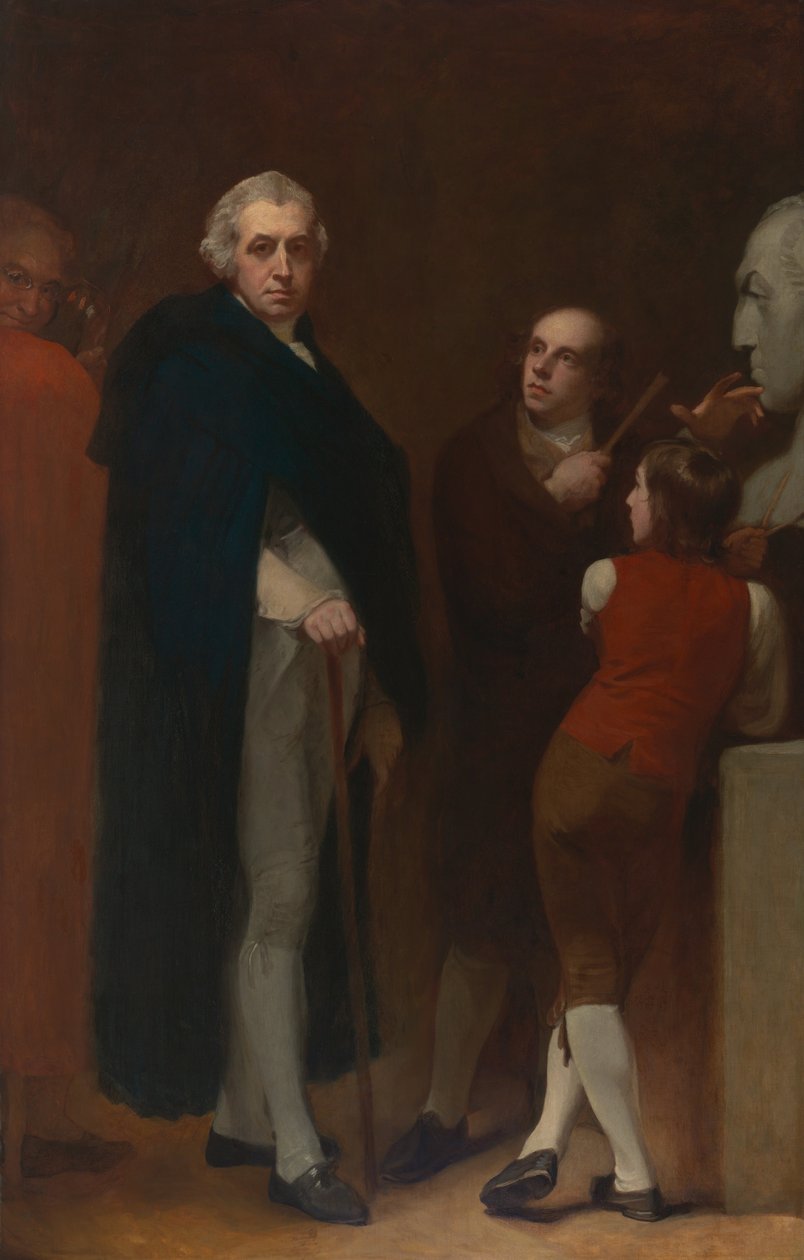John Flaxman Modelling the Bust of William Hayley av George Romney