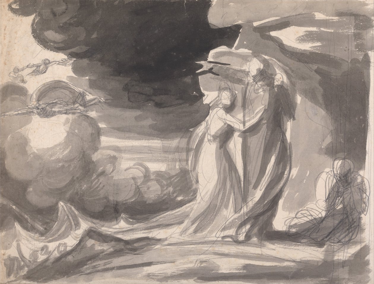 Miranda, Prospero och Caliban- Stormen av George Romney
