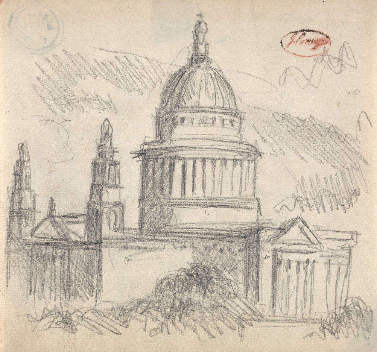 Möjligen Saint Pauls, London av George Romney