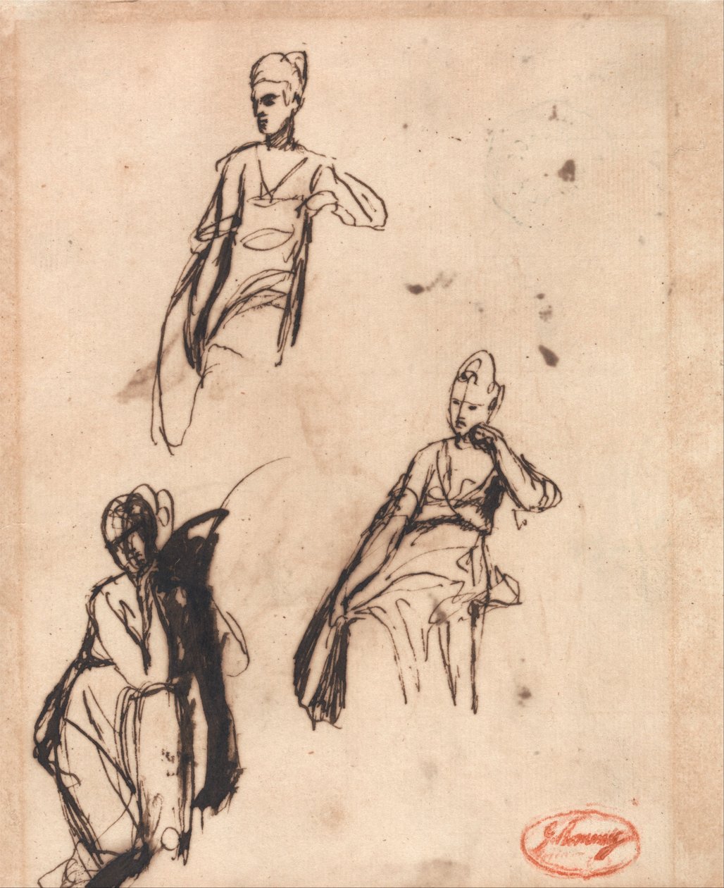 Sittande kvinna- Tre poser av George Romney
