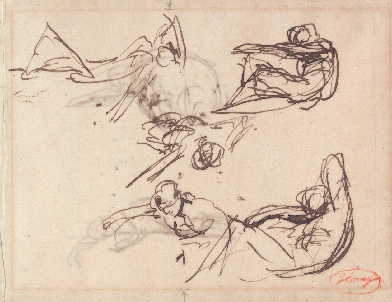 Skisser för språk- och prostatafigurer av George Romney