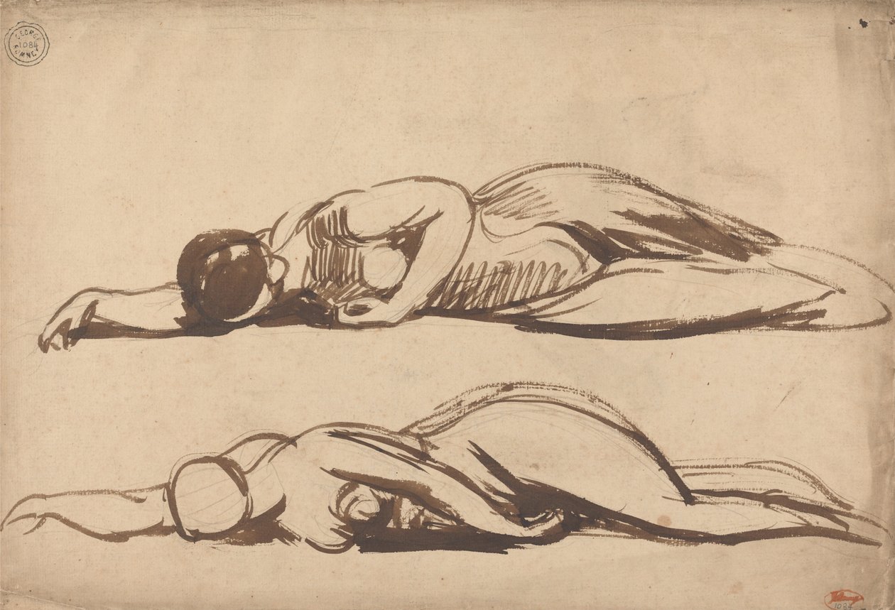Skisser av en Prostrate Woman av George Romney