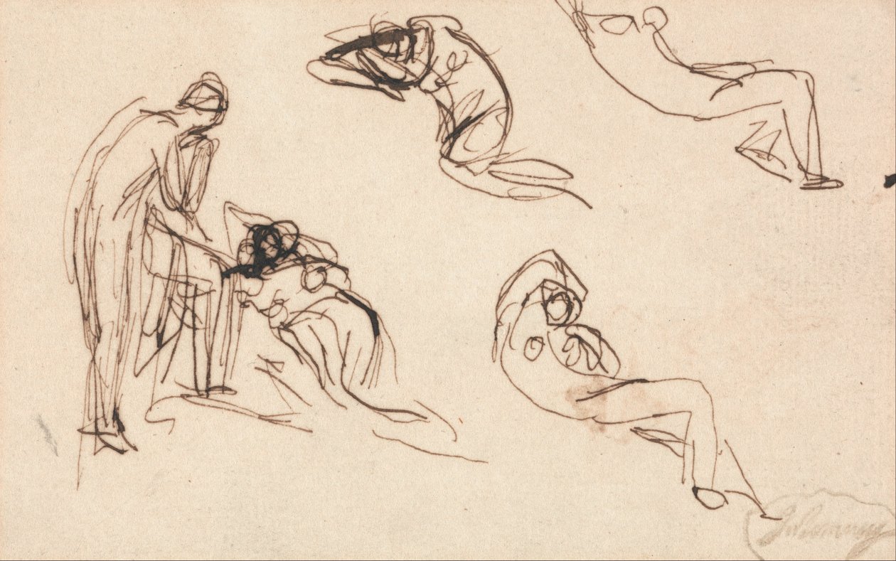 Stående figur och fyra liggande figurer av George Romney