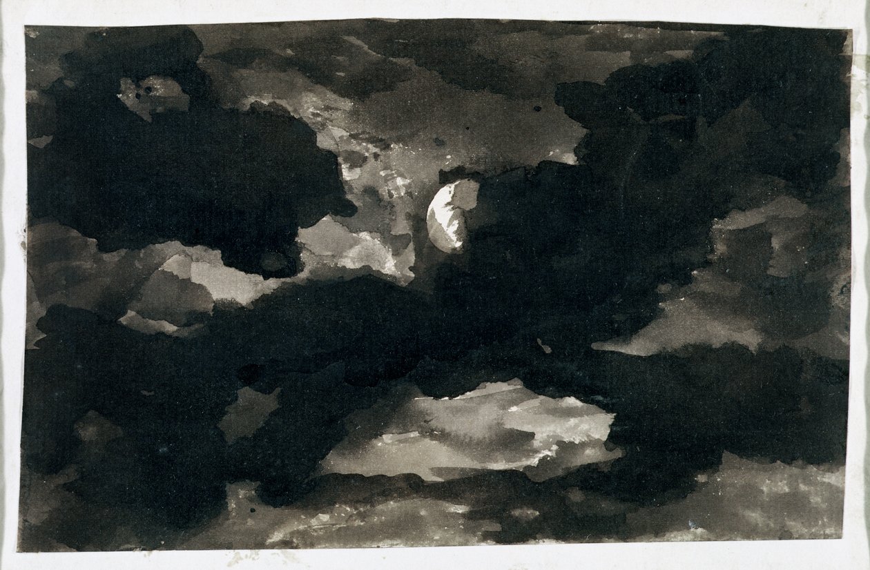 Studie af en skyet månebelyst himmel (sort vask på lagt papir) swed av George Romney