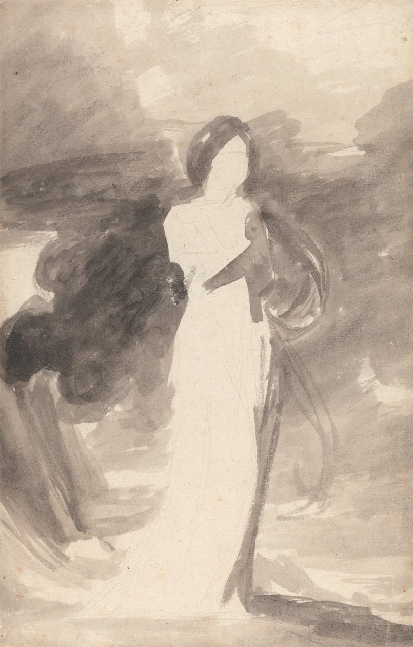 Studie av en dam som står av George Romney
