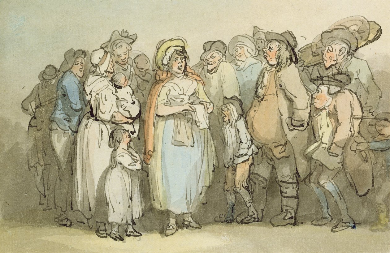 Studie av fångar i ett fängelse eller lazaretto med en klädd figur i dimmorna (brunt bläck och skölj över penna på papper) av George Romney