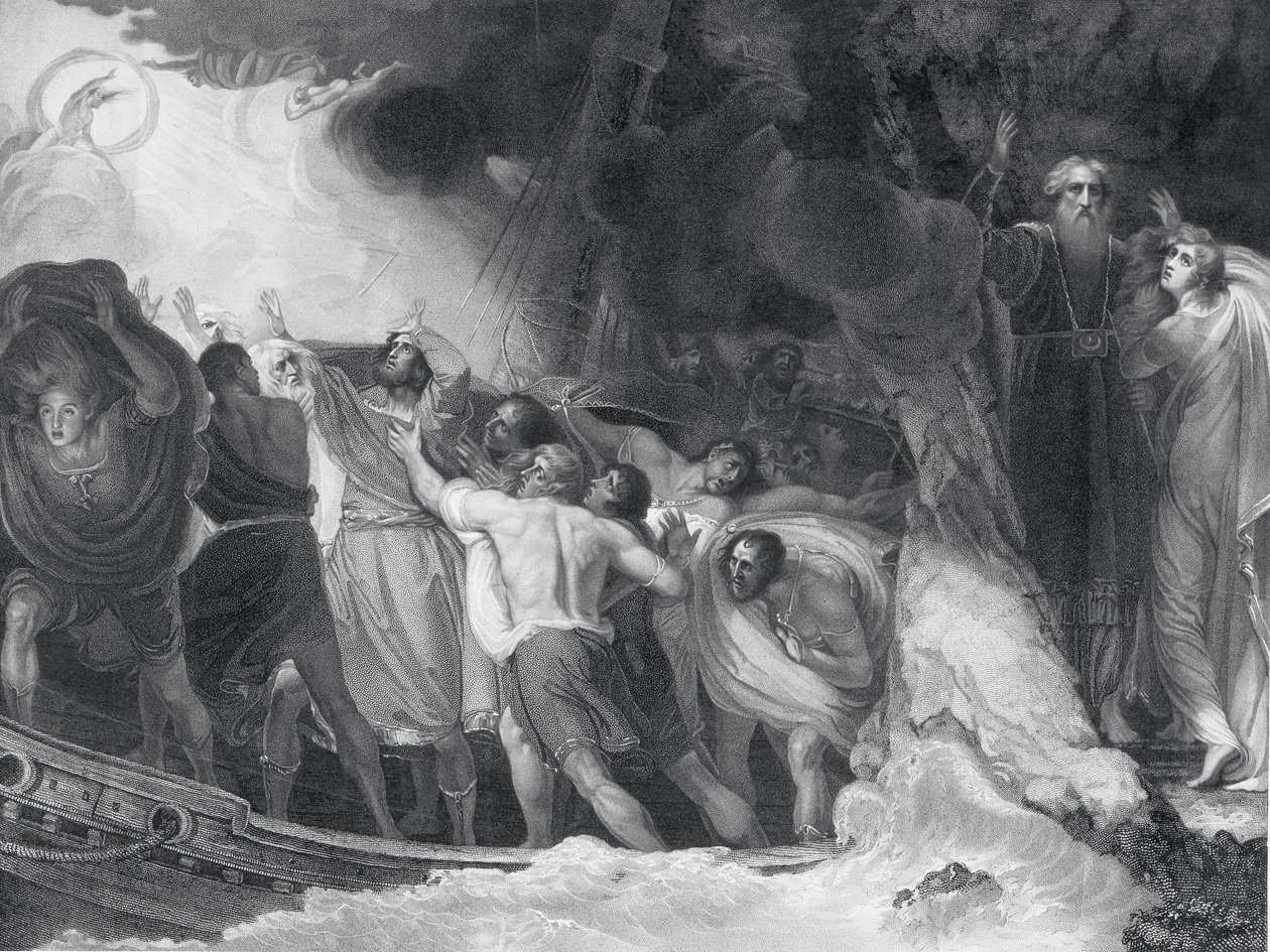 The Tempest, Akt I, Scene I, graverad av B. Smith, 1797 (se 143705-143708) av George Romney