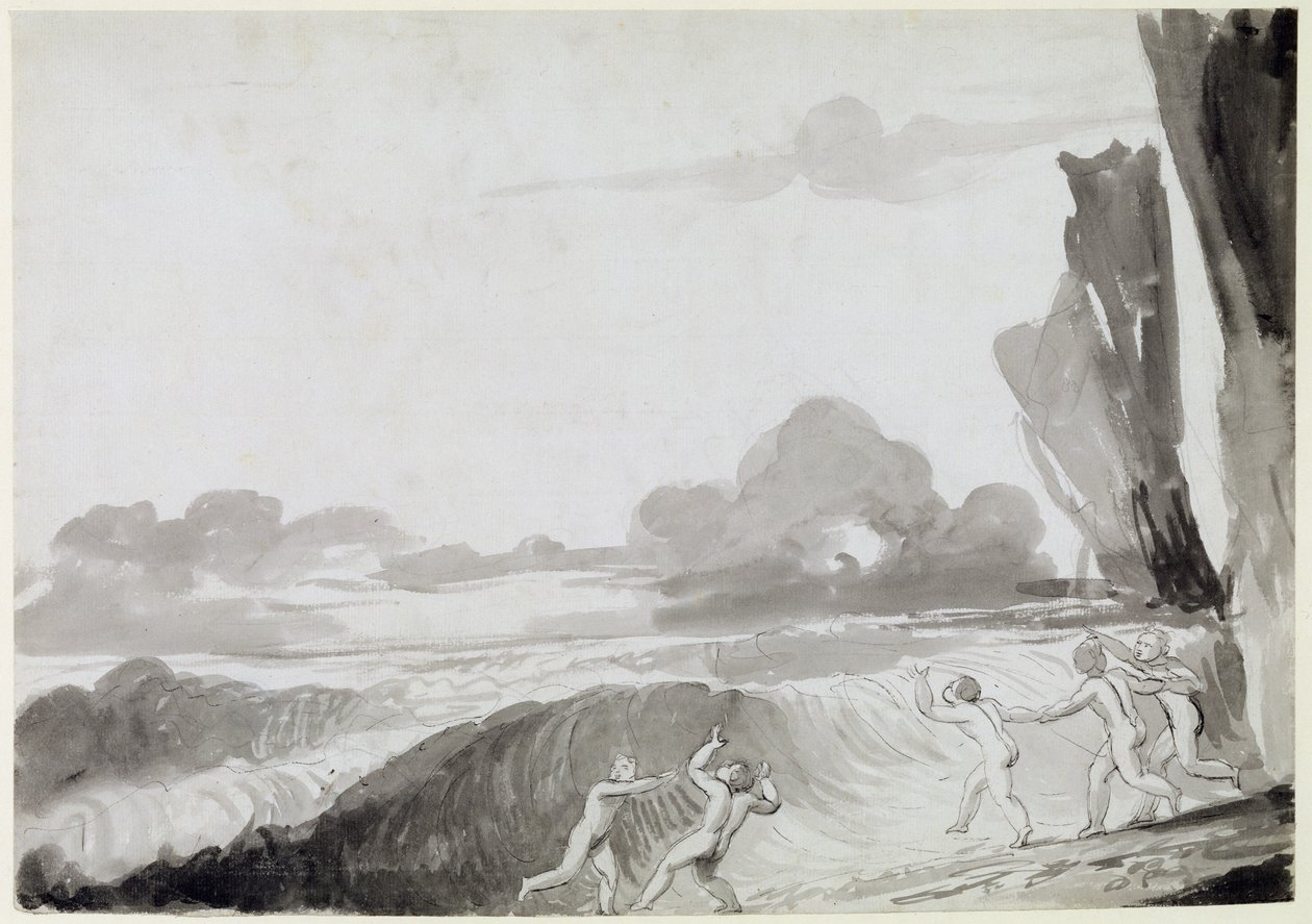 The Wave (penna och bläck och grå tvätt över grafit på papper) av George Romney