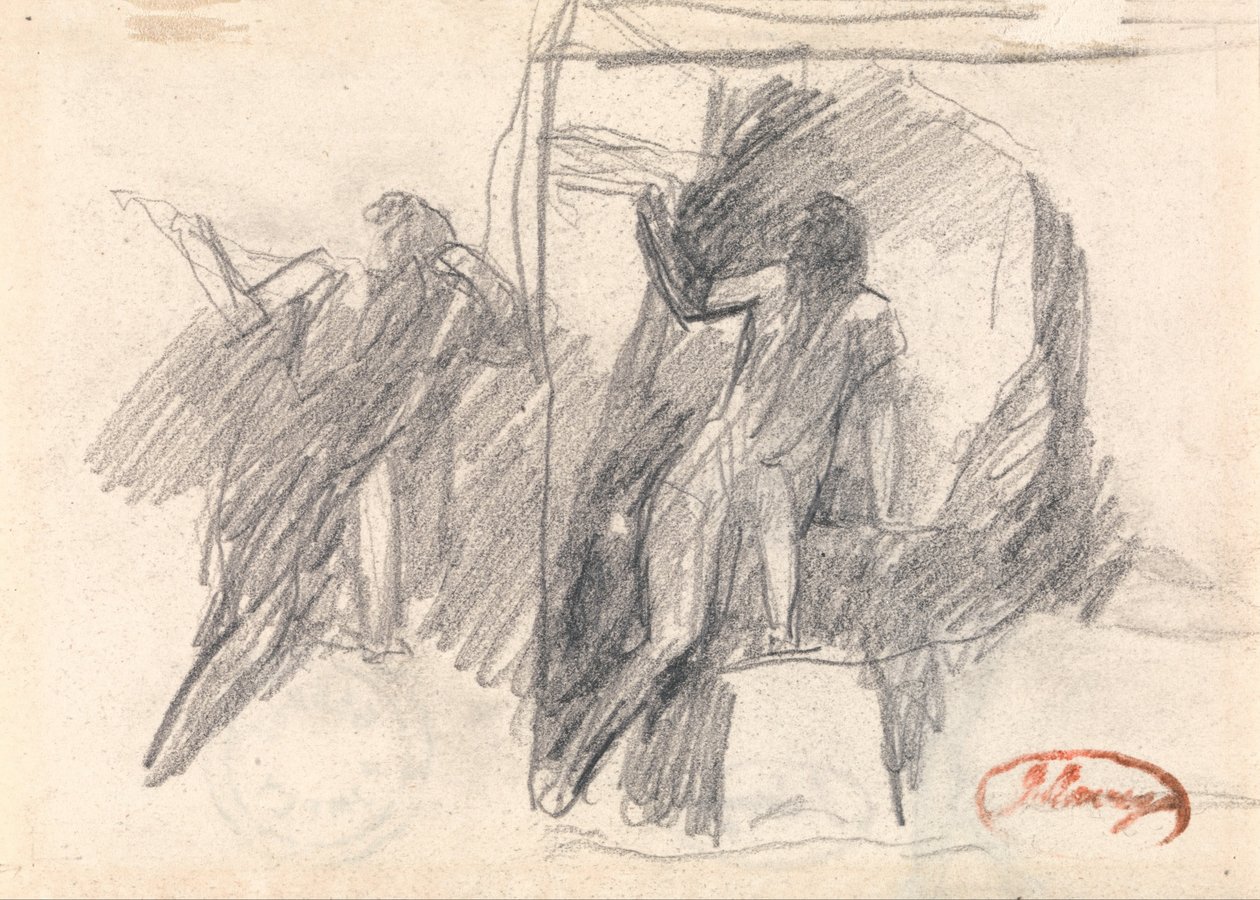 Två skisser av en halvt knäböjande figur av George Romney