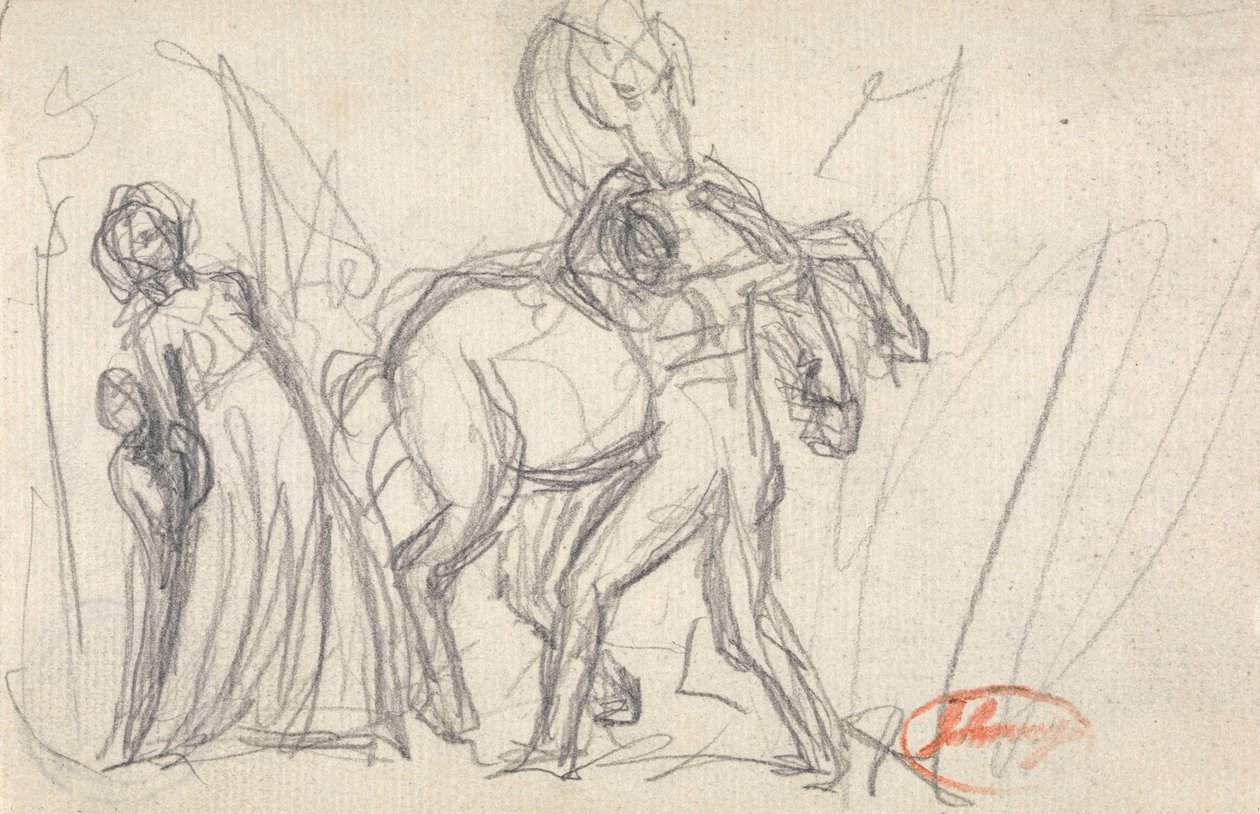 Oidentifierat ämne - Kvinna, barn, man och häst av George Romney