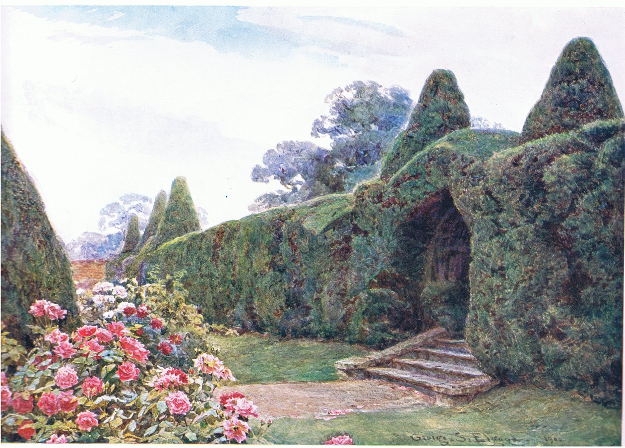 Idegranbåge i Brickwall, Sussex, från The Gardens of England: In the Southern and Western Counties publicerad av The Studio, 1907 av George Samuel Elgood