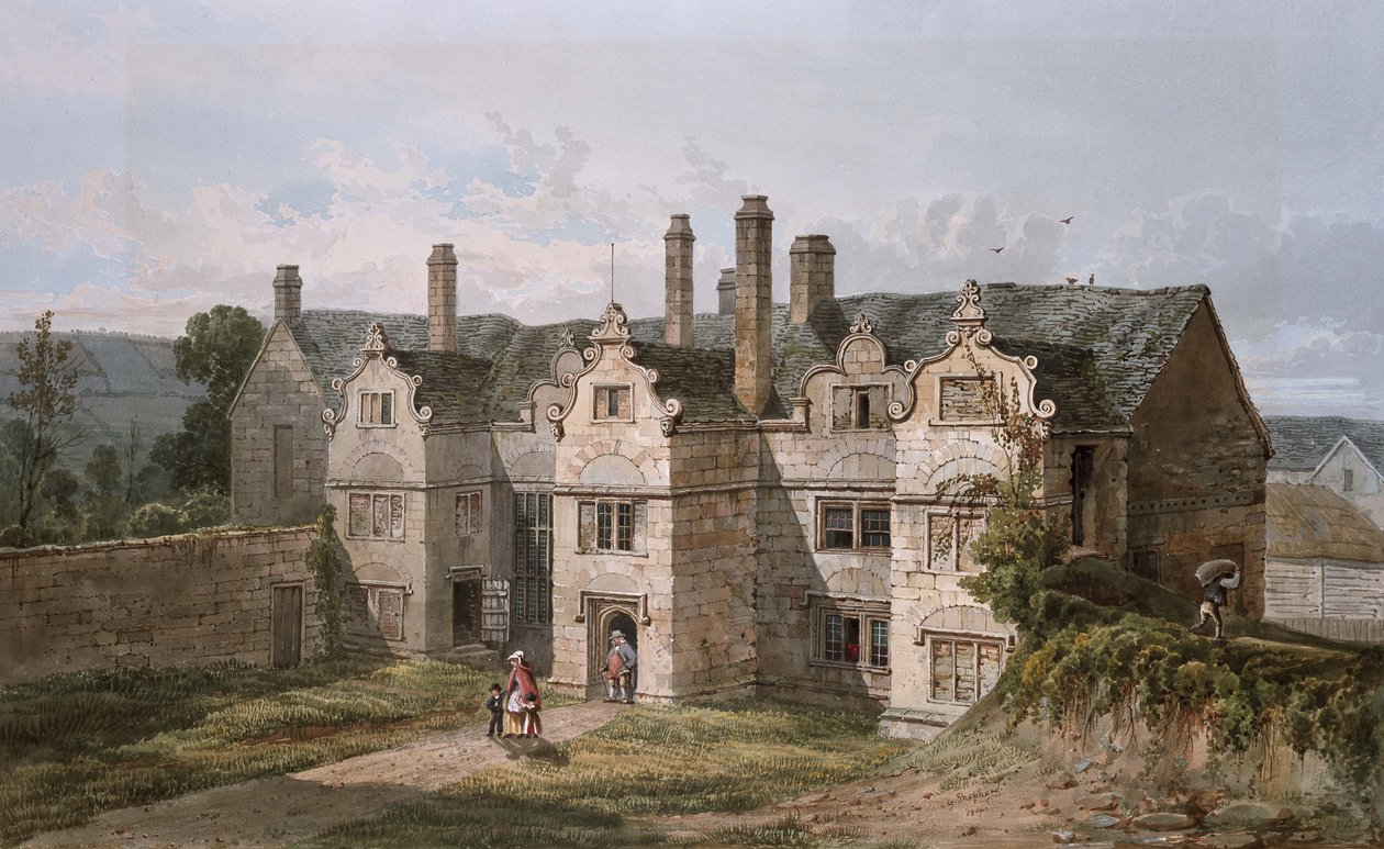 Utsikt över Trerice, Cornwall, 1819 (akvarell) av George Shepherd