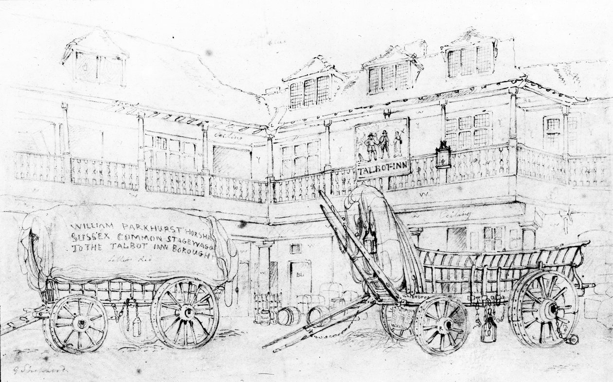 Talbot Inns värdshusgård, Southwark, 1810 av George Shepherd