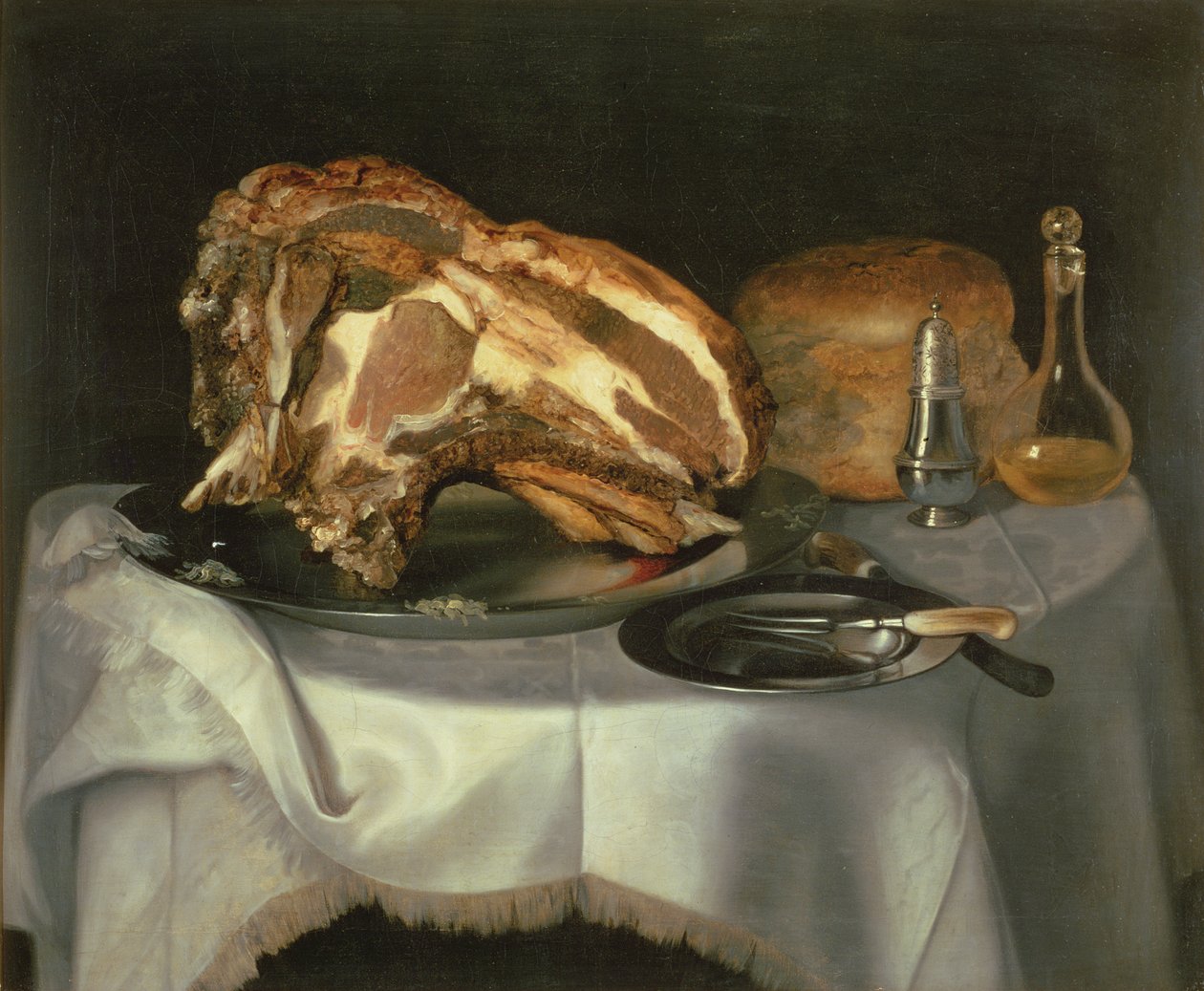 Stilleben med nötkött på en tennfat, ca 1750-60 av George Smith