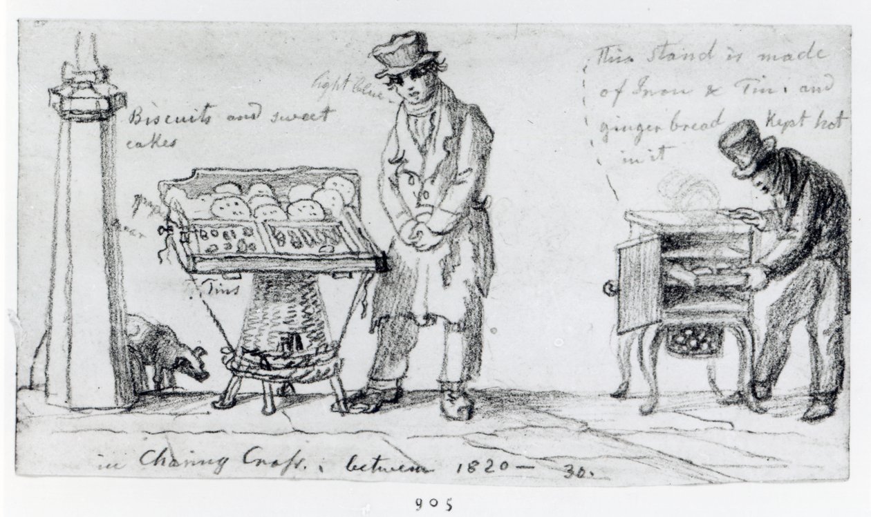 Kex- och pepparkaksstånd vid Charing Cross, 1820-30 av George Snr Scharf