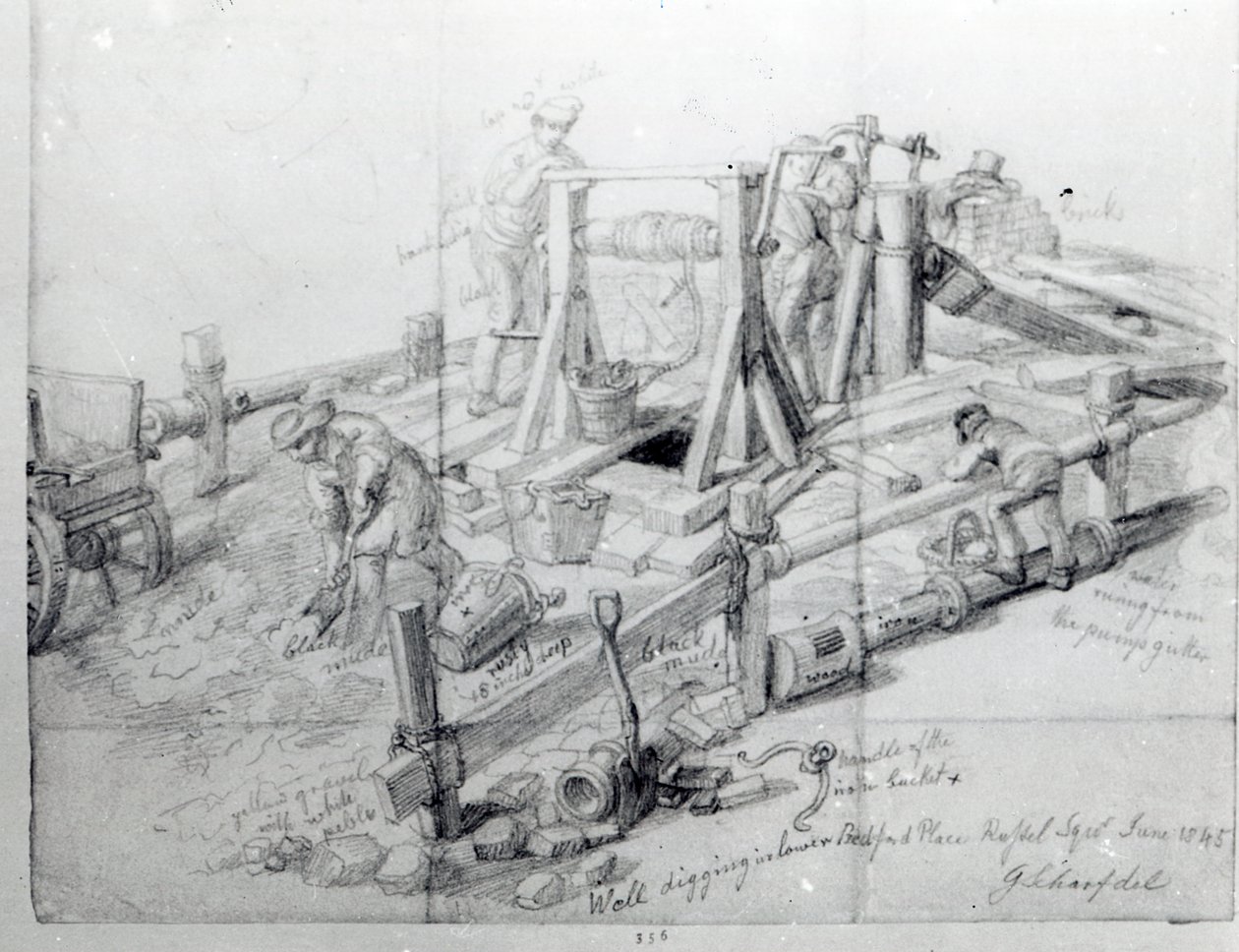 Graver en brønd i Lower Bedford Place, London, 1845 sverige av George Snr Scharf