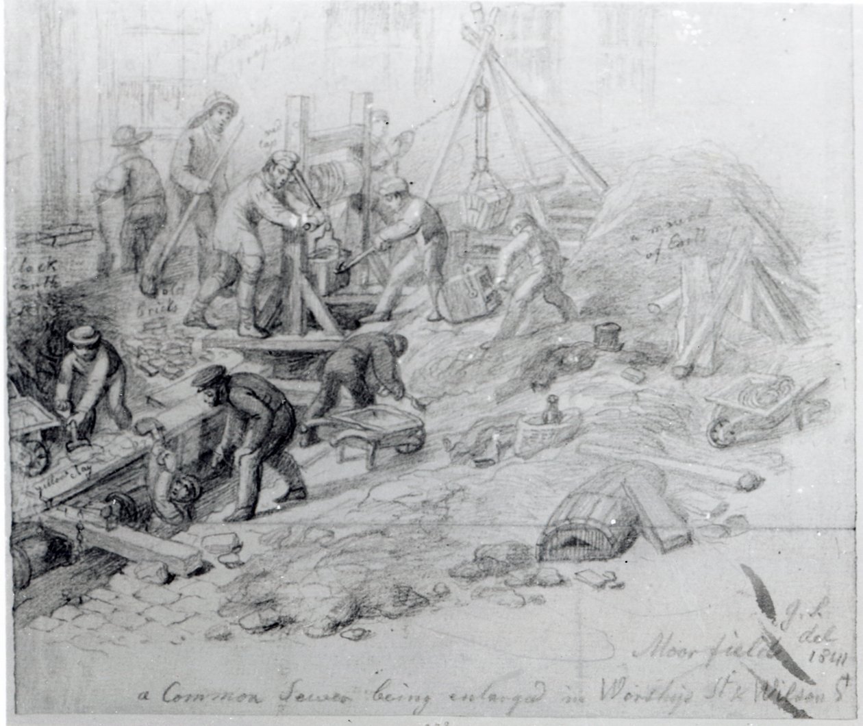 Utvidgning av avloppen i Moorfields, London, 1841 av George Snr Scharf