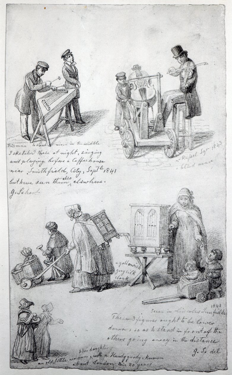 Musiker på gatorna i London, 1841-43 av George Snr Scharf