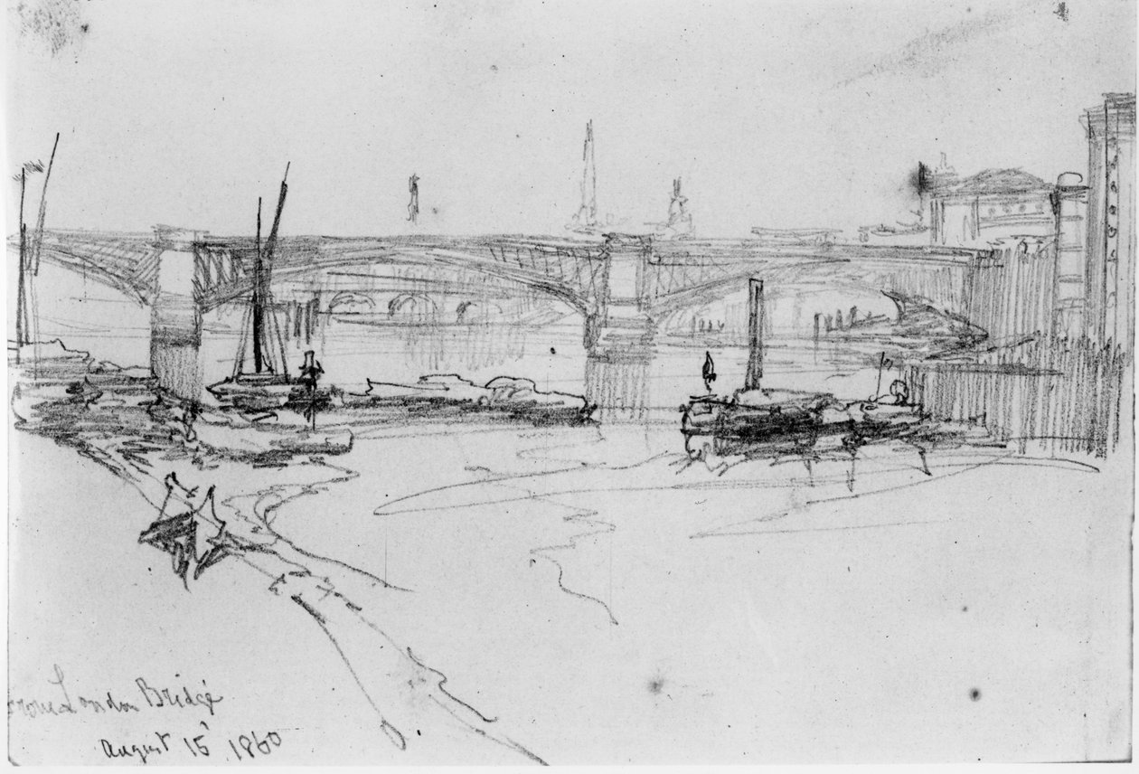 Skiss över London Bridge, 1860 av George Snr Scharf