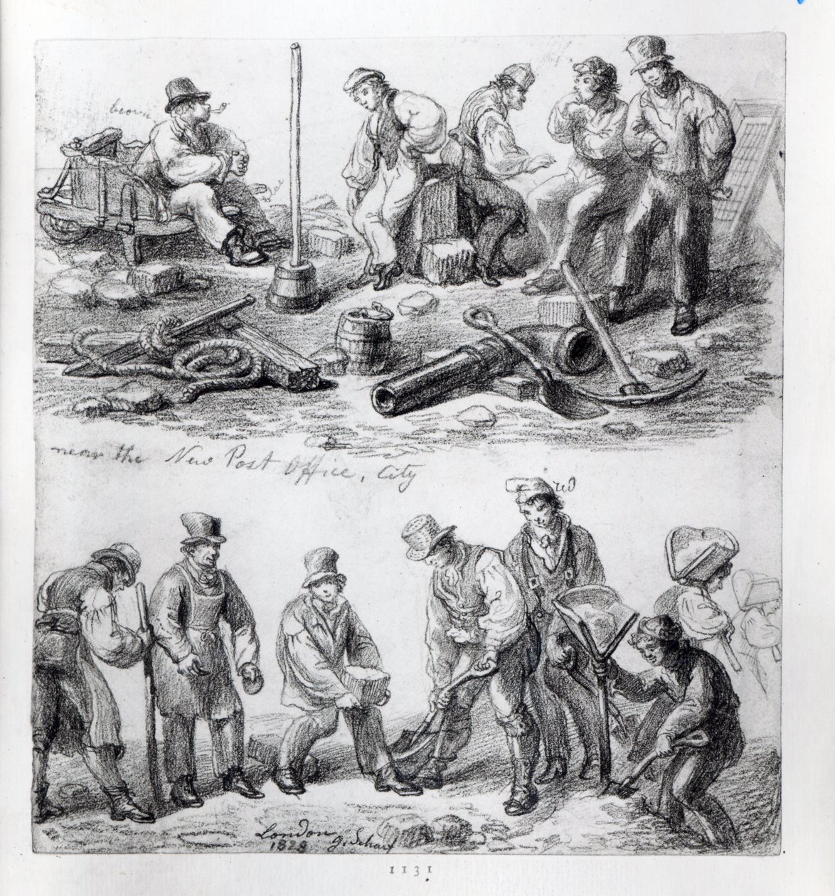 Arbetare vid det nya postkontoret i The City, London, 1828 av George Snr Scharf