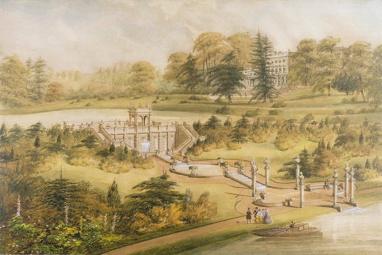 Plan för Cowley Manor, ca 1860 (wc, penna och bläck på papper) av George Somers Clarke
