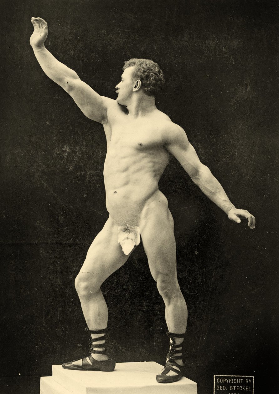 Eugen Sandow, i klassisk antik grekisk-romersk pose, c.1894 av George Steckel