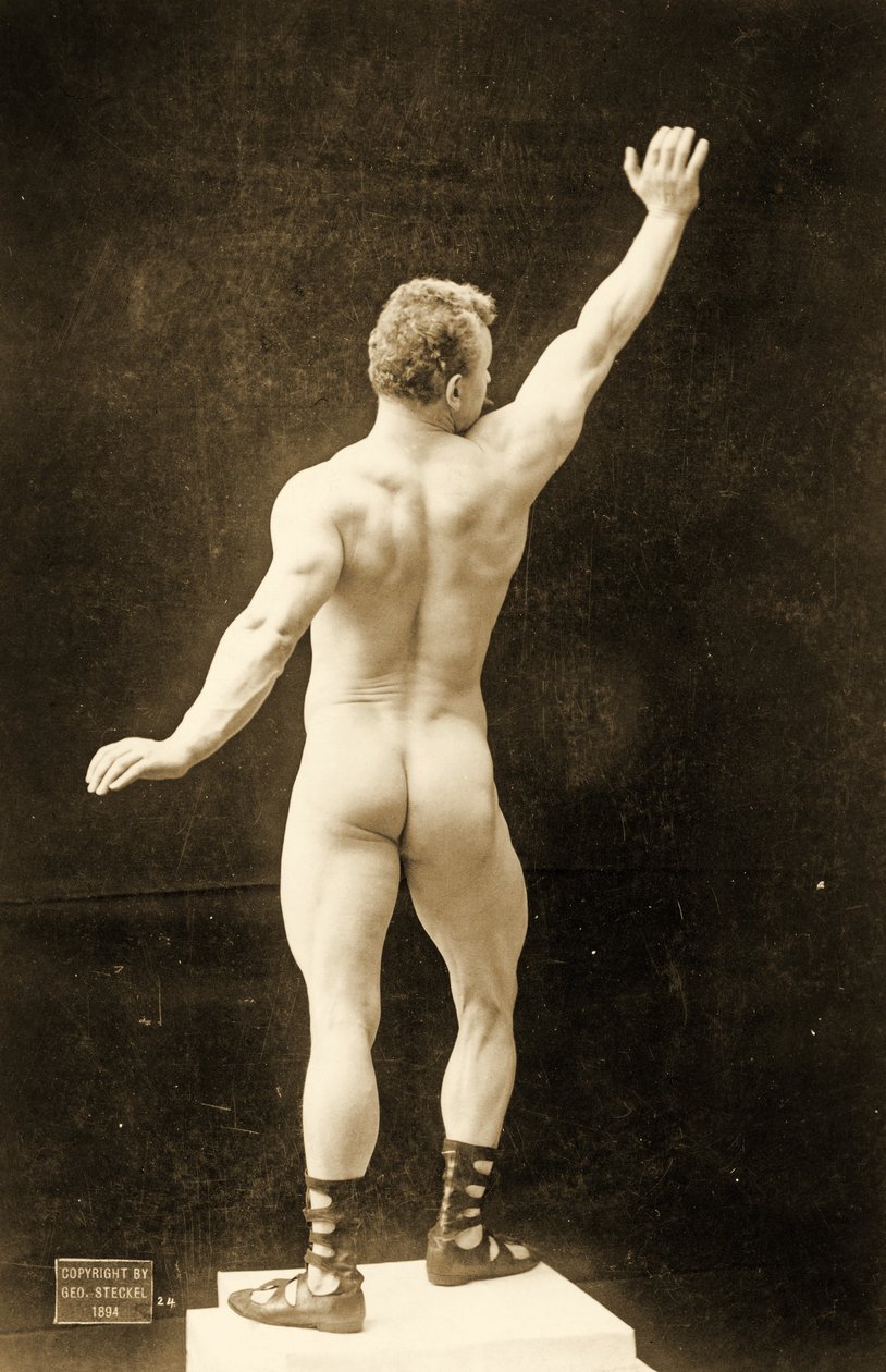 Eugen Sandow, i klassisk antik grekisk-romersk pose, c.1894 av George Steckel