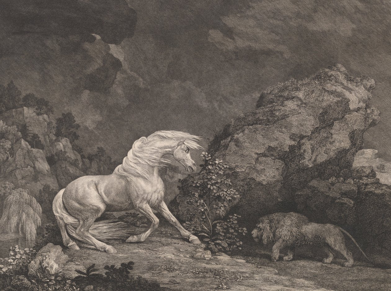 En häst som blev upprörd av ett lejon av George Stubbs