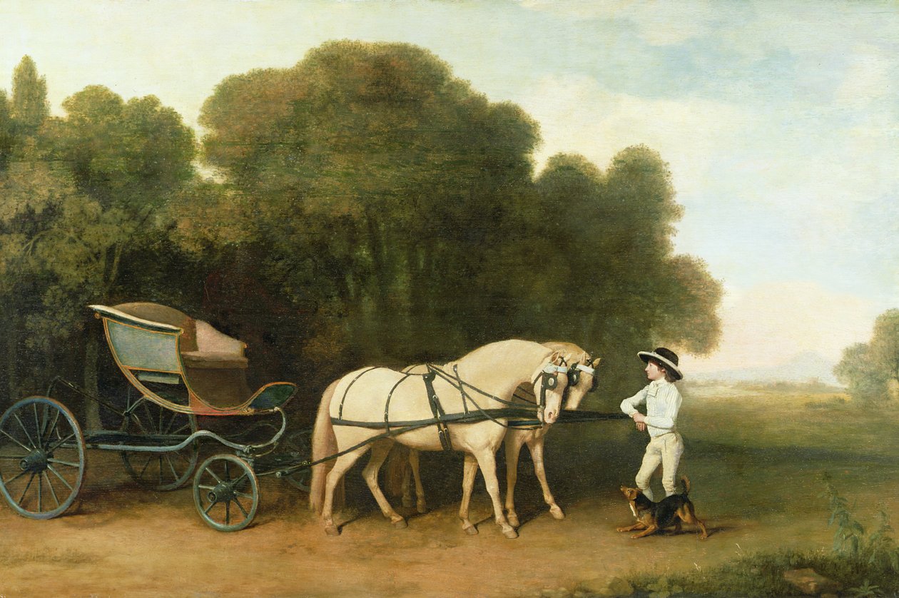 En Phaeton med ett par gräddponnyer under ledning av en stallgutt, ca 1780-5 av George Stubbs
