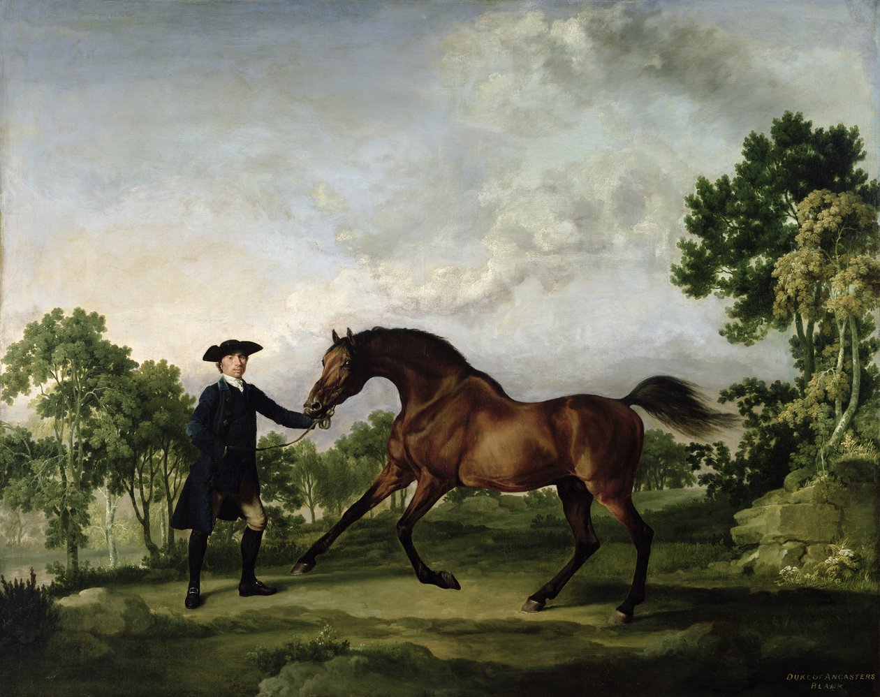 Hertigen av Ancasters bukhingst Blank, hållen av en brudgum, ca 1762-5 av George Stubbs