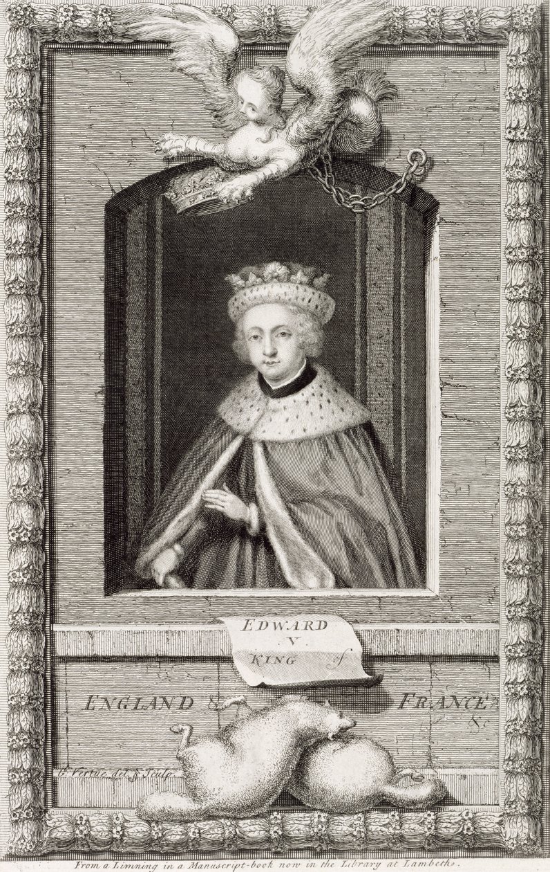Edward V (1470-83) kung av England 1483, efter ett porträtt i en bok, graverad av konstnären av George Vertue