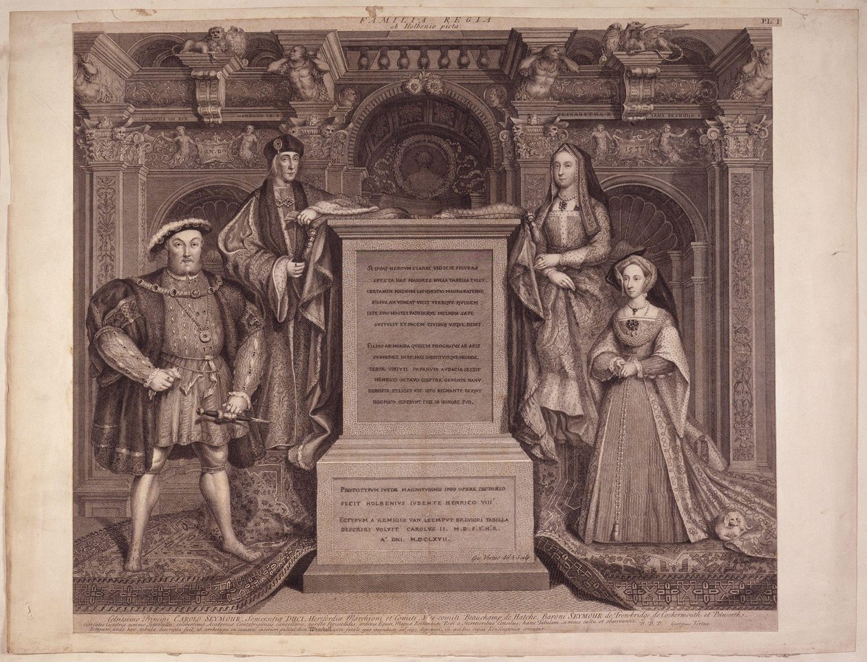 King Henry VIII; King Henry VII; Elizabeth of York; Jane Seymour by Hans Holbein  av George Vertue