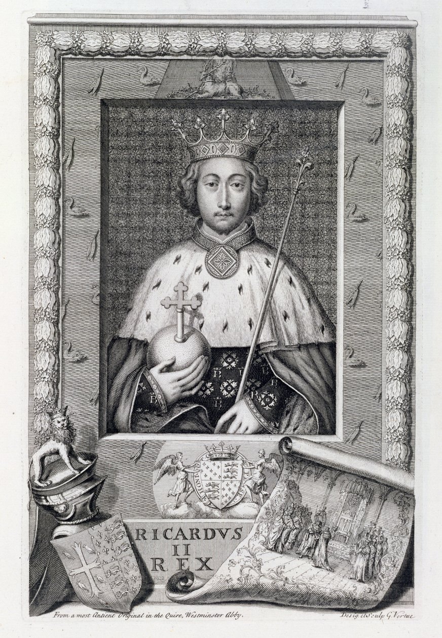 Richard II (1367-1400) Englands kung 1377-99, efter en målning i Westminster Abbey, graverad av konstnären av George Vertue