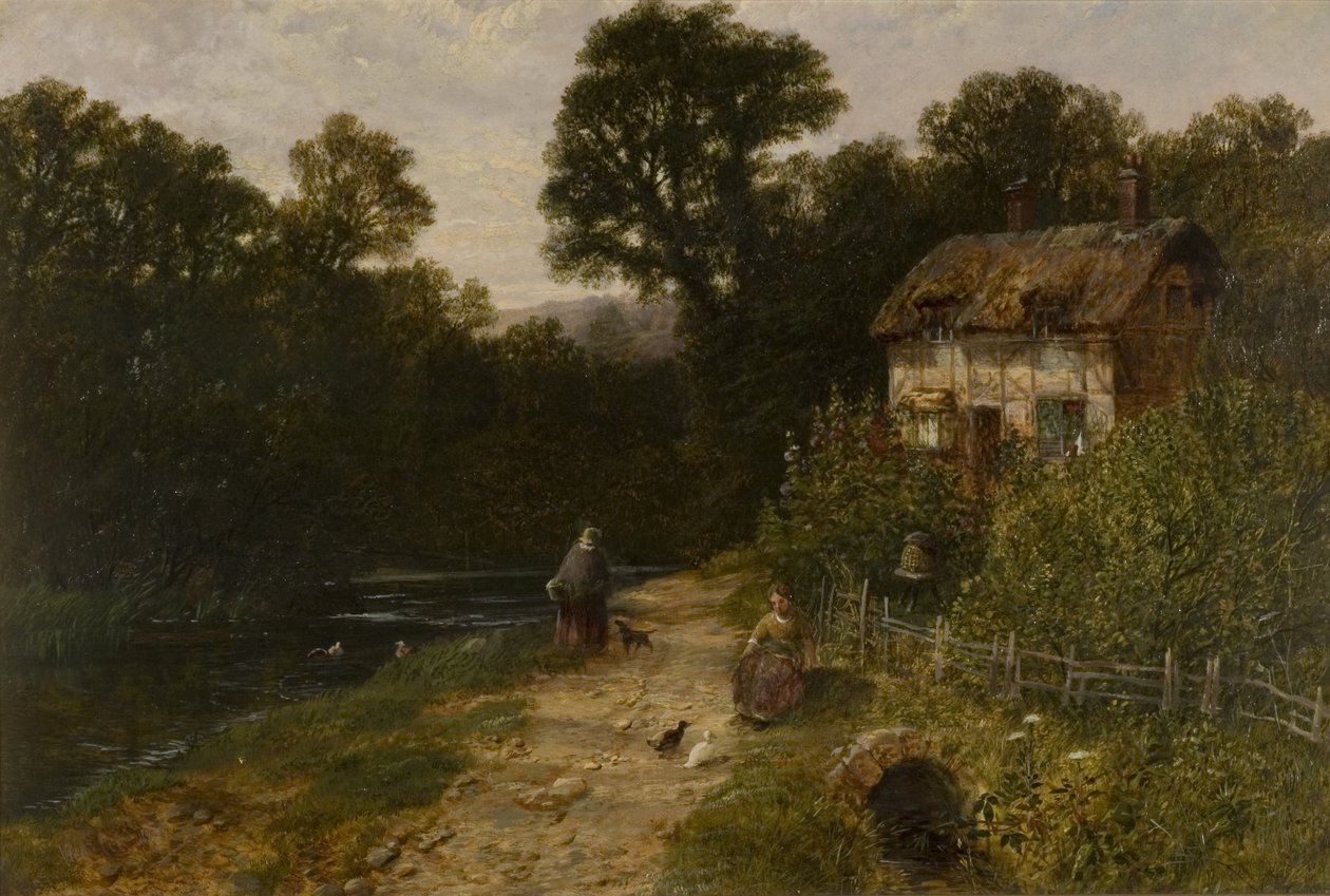 Landskap med stuga och figurer av George Vicat Cole