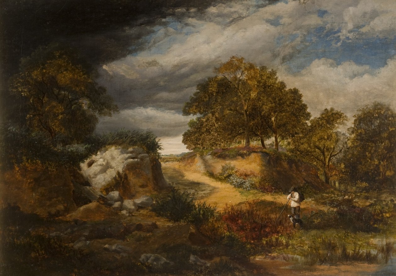 Landskap med figur och hund av George Vicat Cole