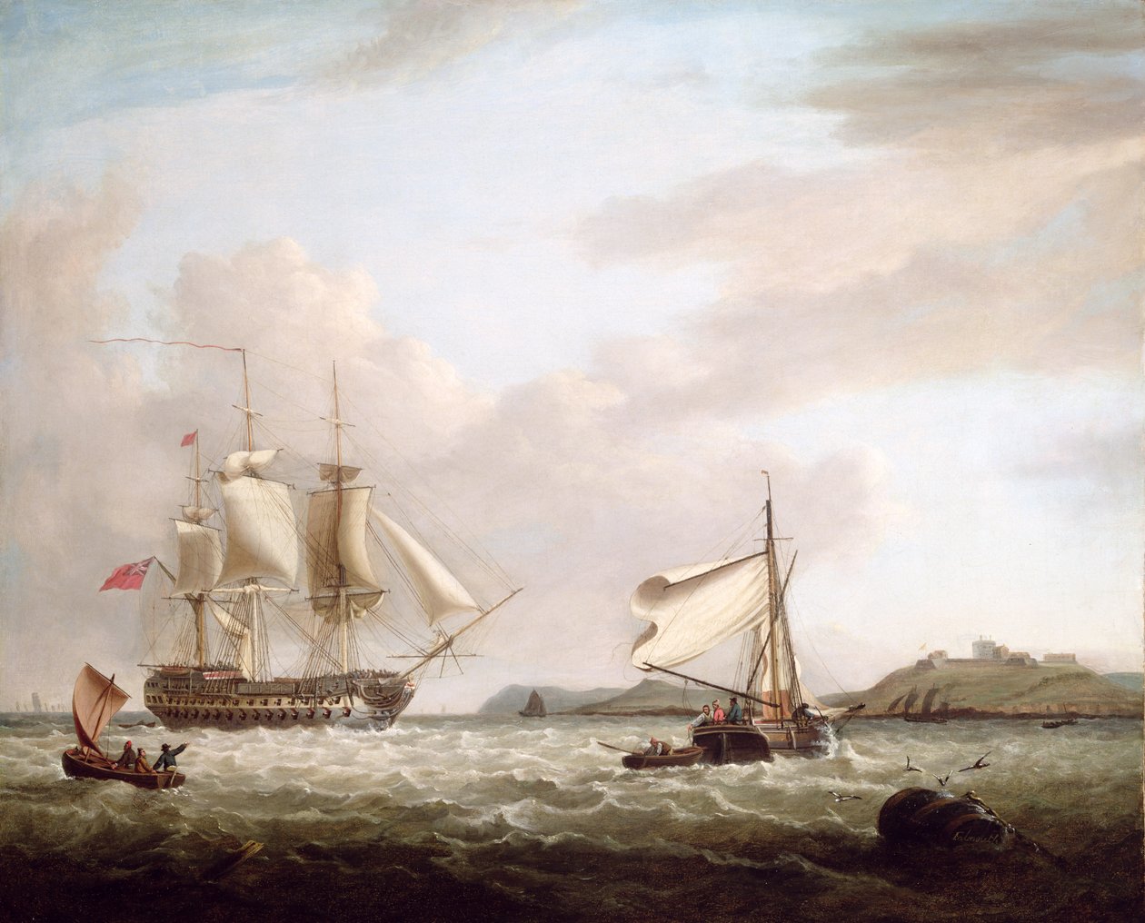 En engelsk krigsman utanför Pendennnis Castle, Falmouth 1801 av George Webster