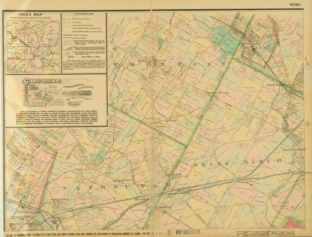 Baists-karta som visar utvecklingen av staden och förorterna till Philadelphia, skylt 1, 1897 av George William Baist
