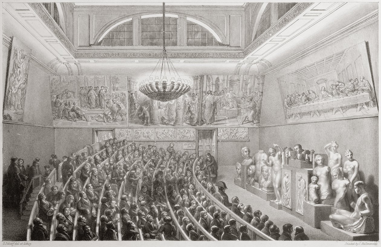 Sir Richard Westmacott (1775-1856) håller en föreläsning om skulptur vid Royal Academy of Arts, Somerset House 1830, 1830 av George the Elder Scharf
