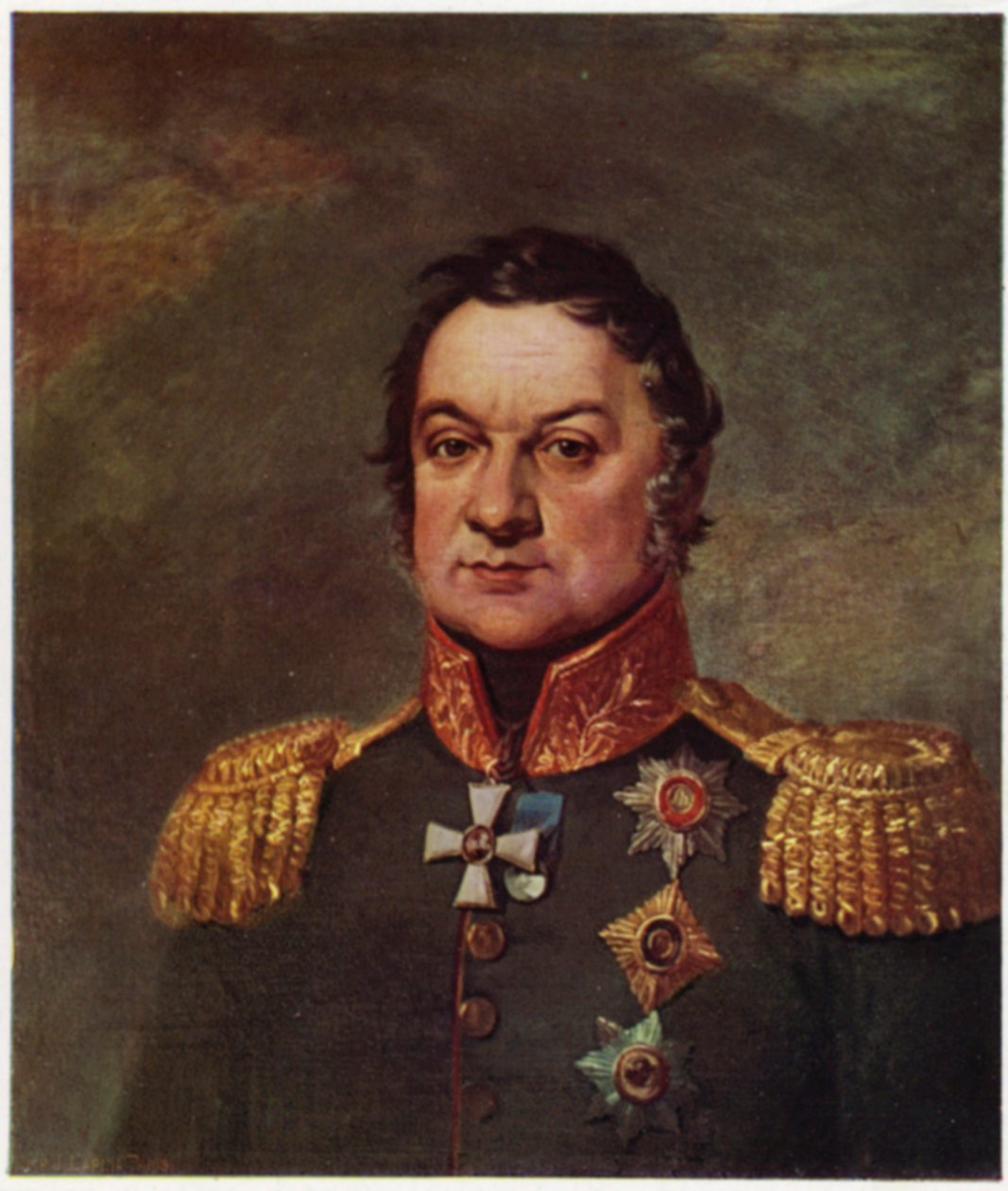 Porträtt av Dmitry Dokhturov (färglitografi) av George (after) Dawe