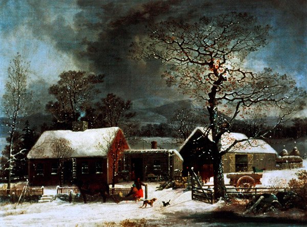 Vinterscen i New Haven, ca 1858 (lito i färg) av George (after) Durrie