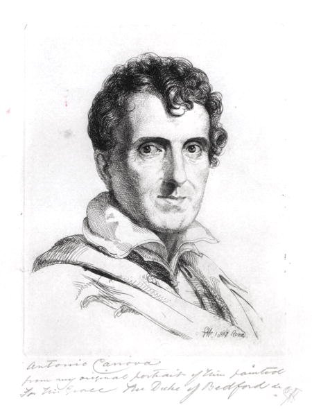 Porträtt av Antonio Canova (1757-1822) 1817 (gravyr) (s/v foto) av George (after) Hayter