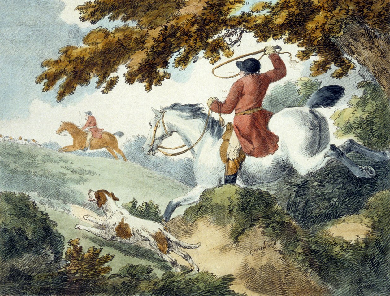 Jakt, graverad av J. Wright av George (after) Morland