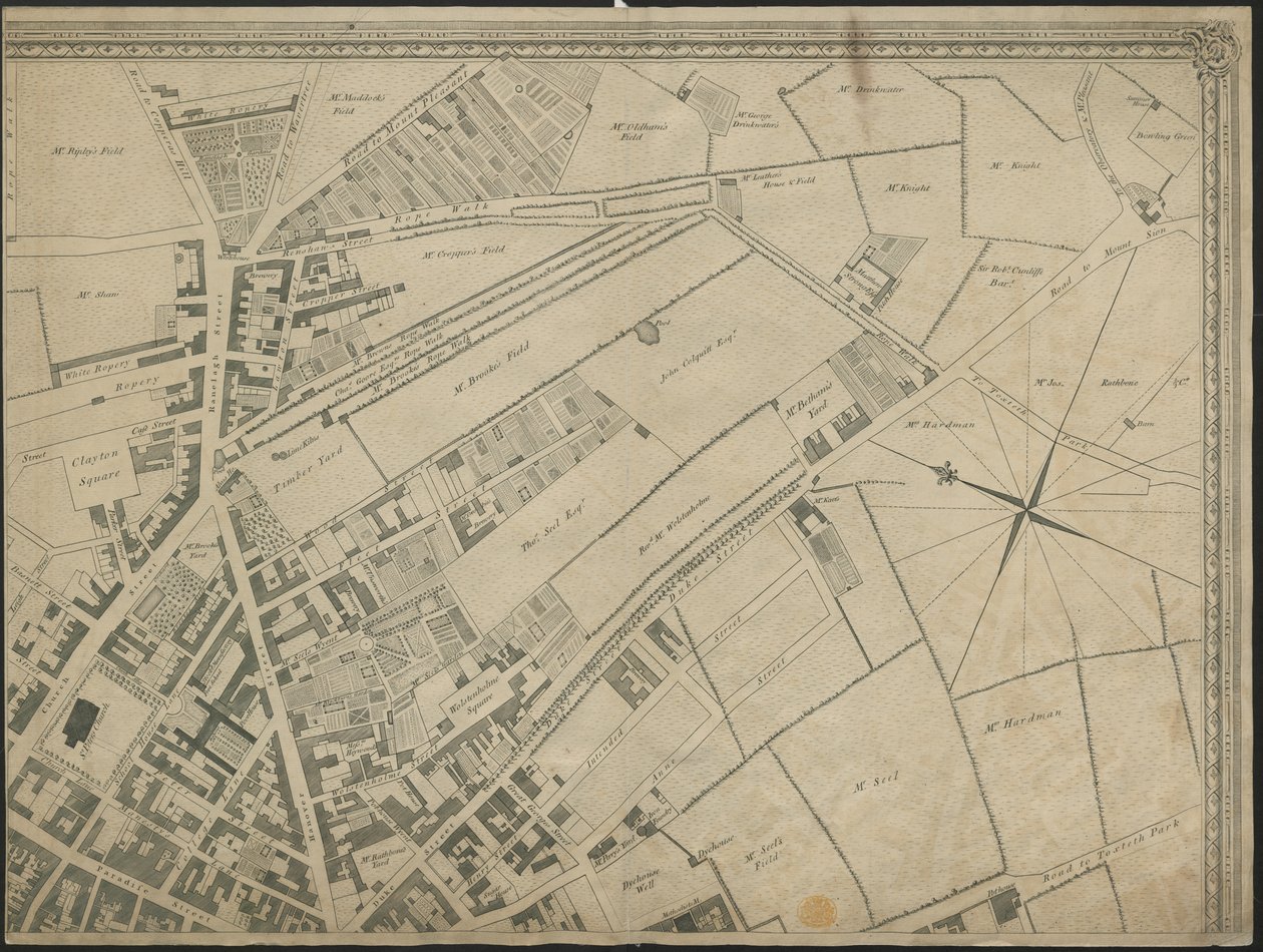 "Den nya och exakta planen för staden och hamnen i Leverpool", från en undersökning, graverad av Thomas Kitchin av George (after) Perry
