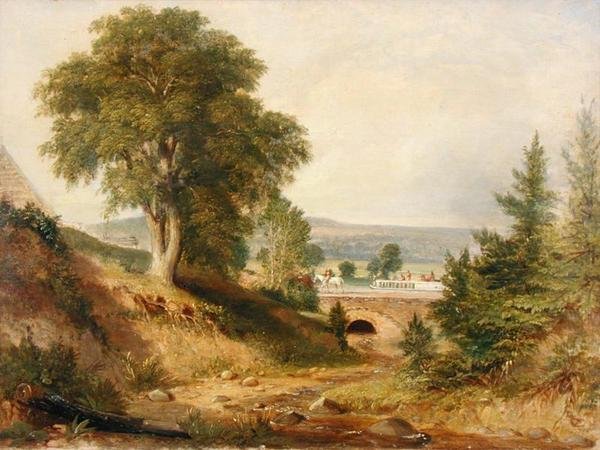 Canal Aqueduct Crossing a Stream, ca 1840-49 (olja på duk) av George (attr.) Harvey