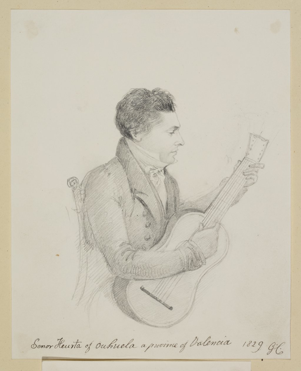 Señor Huerta från Orihuela, Valencia, spelar gitarr av George (attr. to) Cumberland