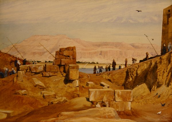 Figurer at Work, Luxor (penna och akvarell på papper) av George 9th Earl of Carlisle Howard